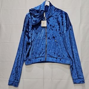 NWT Fabletics Crushed Velour Full Zip Blue Jacket Size Large